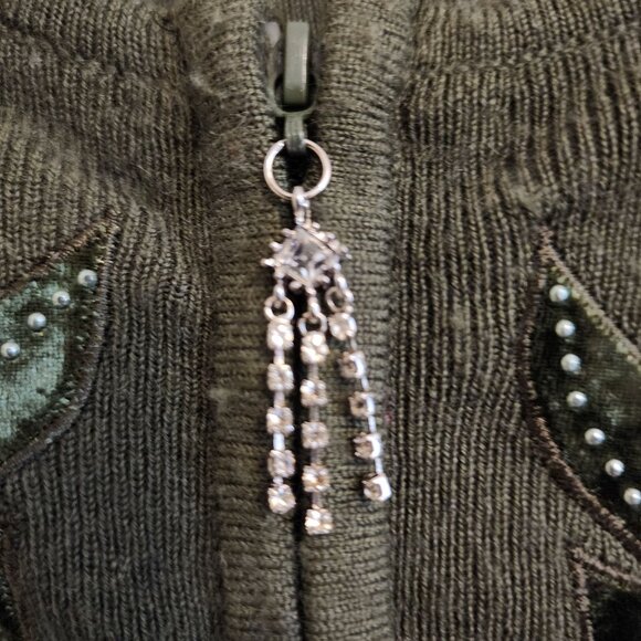 Juliette Womens Green Embroidered Zip-Up Sweater With Beaded Details XXL - Picture 6 of 12